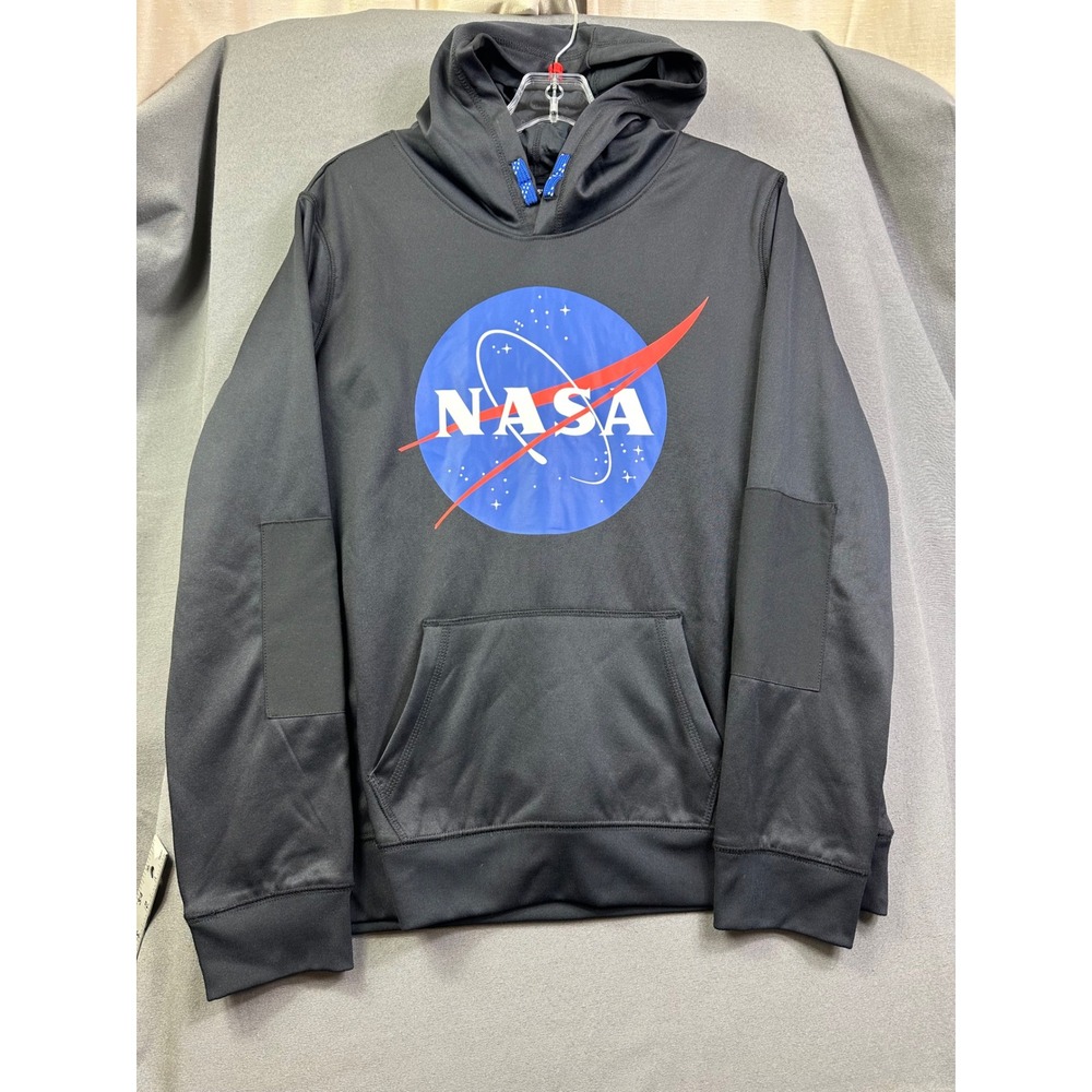 NASA Men's Black Tech Fleece Graphic Hoodie Sweatshirt Blue LandsEnd 62830 Large - Picture 10 of 12
